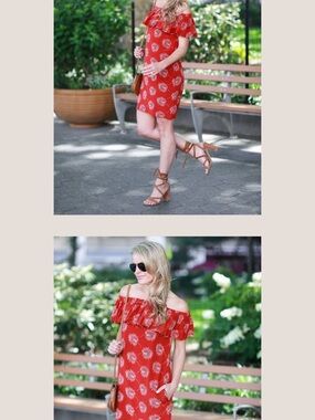 Madewell Red Off-Shoulder Sunburst Print Dress